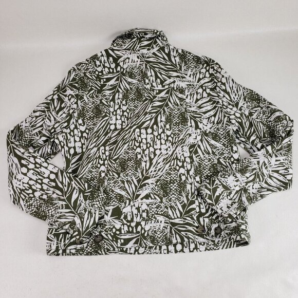 Tahari Linen Blend Button Up Jacket Womens Medium Green Leaf Print Lightweight - Picture 4 of 8